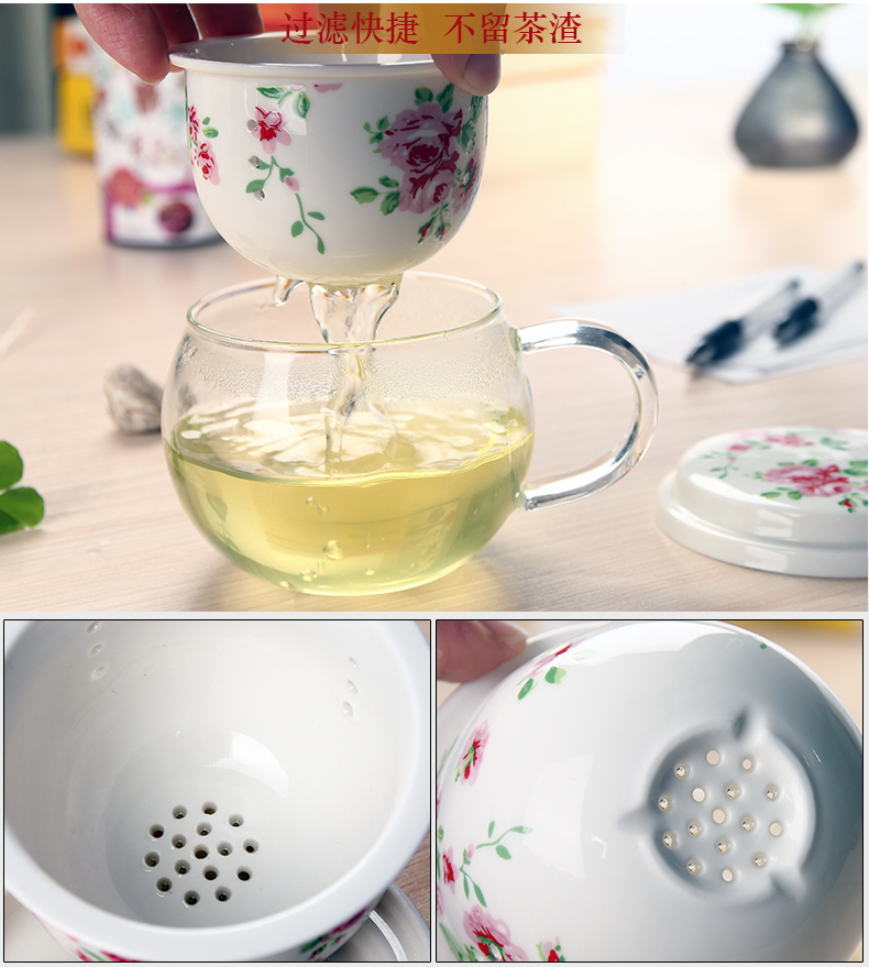 To be household glass cup flower tea cups with cover ceramic filter male office lady make tea cup