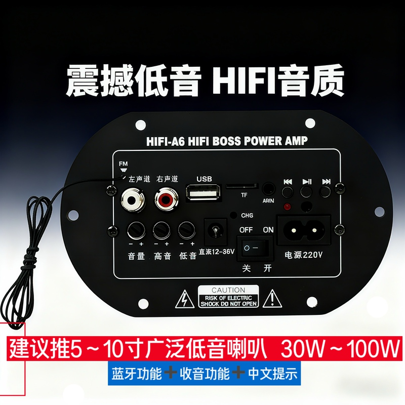 High-Power Vehicle-Mounted Universal Subwoofer Bluetooth Speaker with Heavy Bass 12V24V220V60V Karaoke Amplifier Board