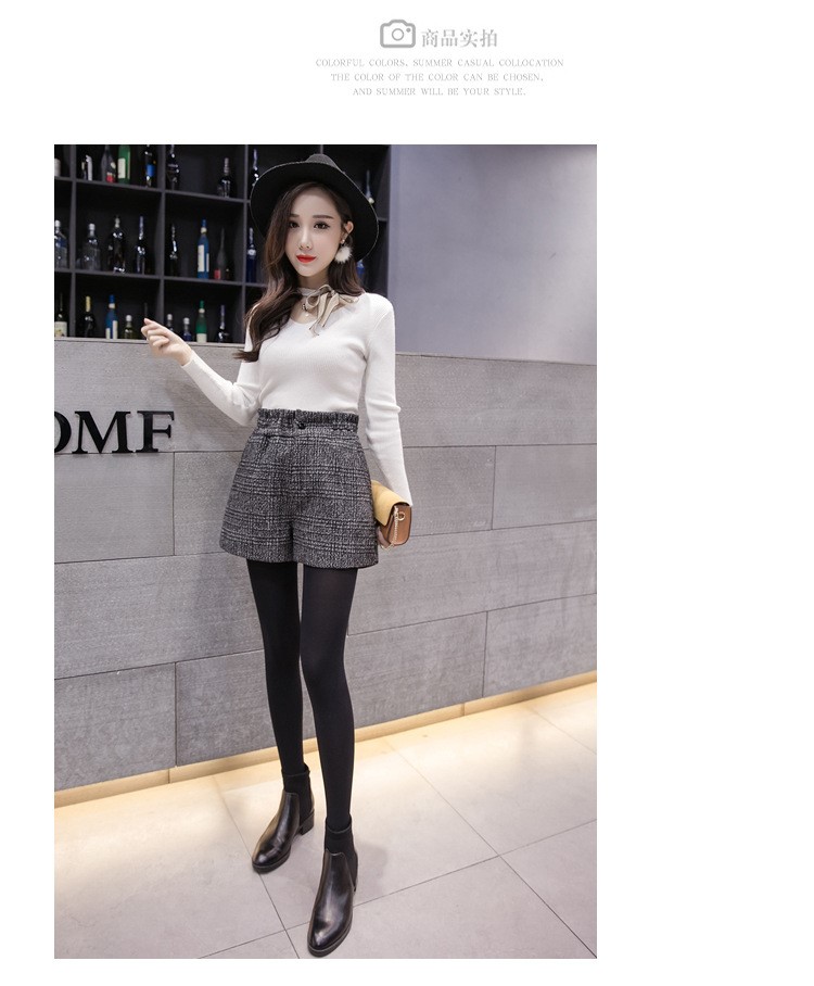 Mùa thu và mùa đông quần short kẻ sọc len nữ cộng với phân bón XL Nữ 220 pounds béo mm mặc quần cạp cao cạp cao quần jean short lửng nữ