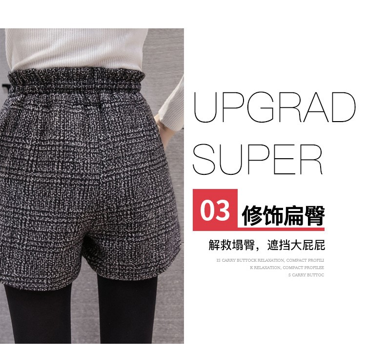 Mùa thu và mùa đông quần short kẻ sọc len nữ cộng với phân bón XL Nữ 220 pounds béo mm mặc quần cạp cao cạp cao quần jean short lửng nữ