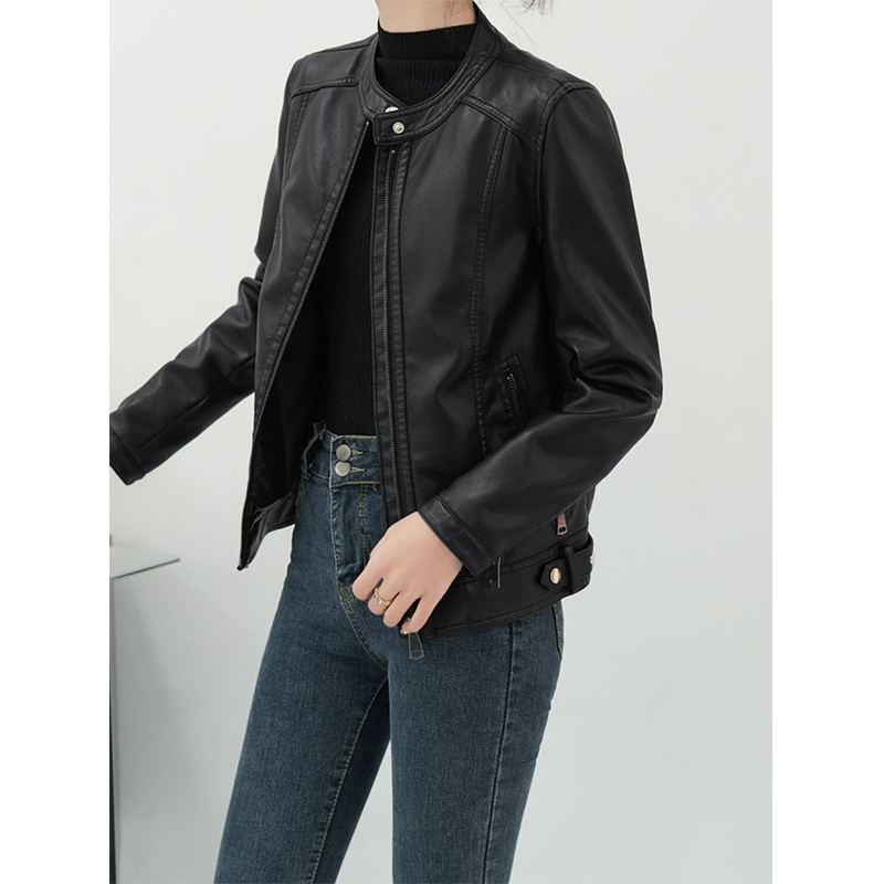 Collarless, Regular Shoulder, Short Leather Jacket for Women, 2026 New Spring and Autumn European Style Popular Jacket, Vintage Barbie Silhouette Coat