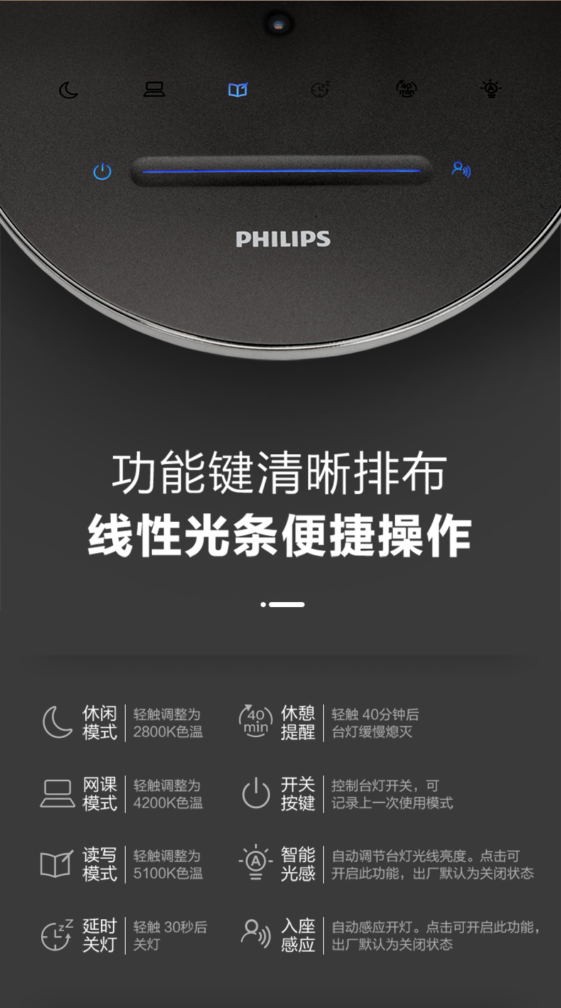 国AA级 飞利浦 轩坦 智能护眼led台灯 入座感应 自动调光 图11
