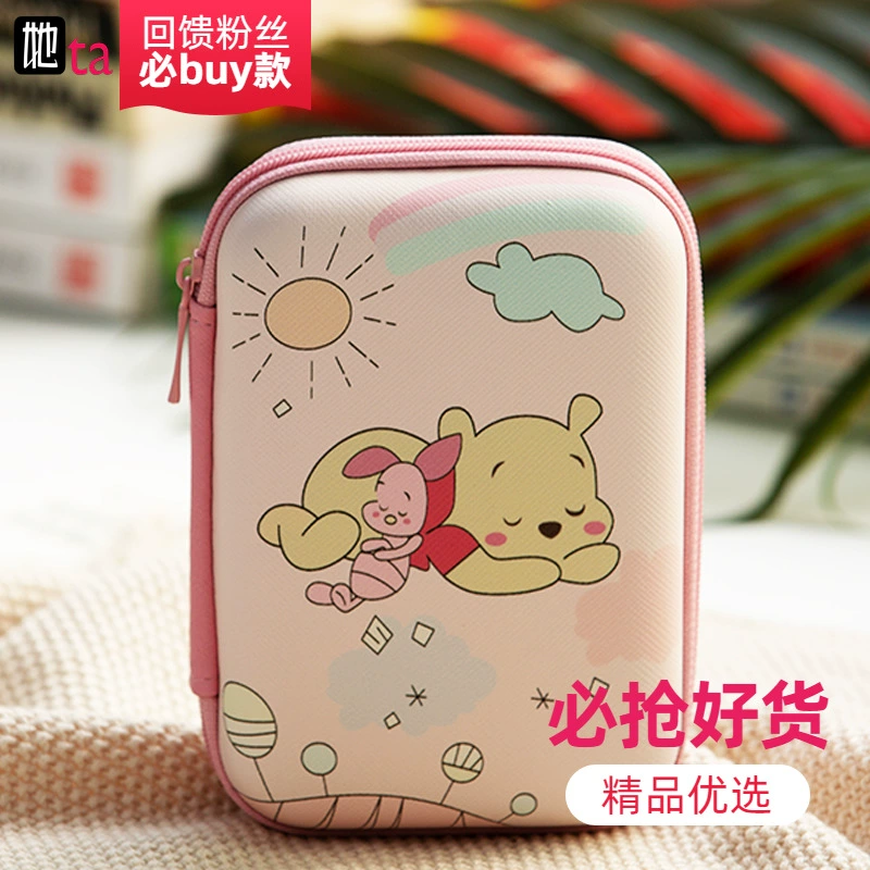 Winnie the Pooh túi tai nghe hộp lưu trữ dữ liệu dòng di động bảo vệ kỹ thuật số túi lưu trữ dòng dữ liệu dòng phim hoạt hình dễ thương - Lưu trữ cho sản phẩm kỹ thuật số