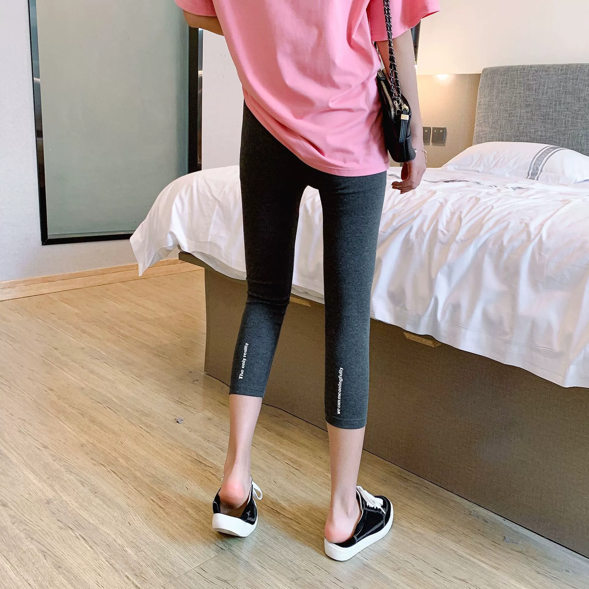 Mùa hè mới kết hợp quần crop top phiên bản Hàn Quốc của quần legging thun Quần lửng ống cotton thoải mái nữ đơn giản - Quần tây thường