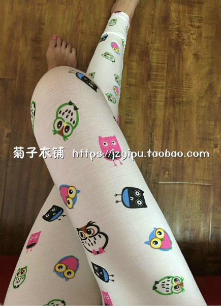 Mùa thu mới tùy chỉnh in họa tiết thun cao eo cộng với phân bón XL chín điểm phương thức quần legging mỏng quần ống rộng nữ