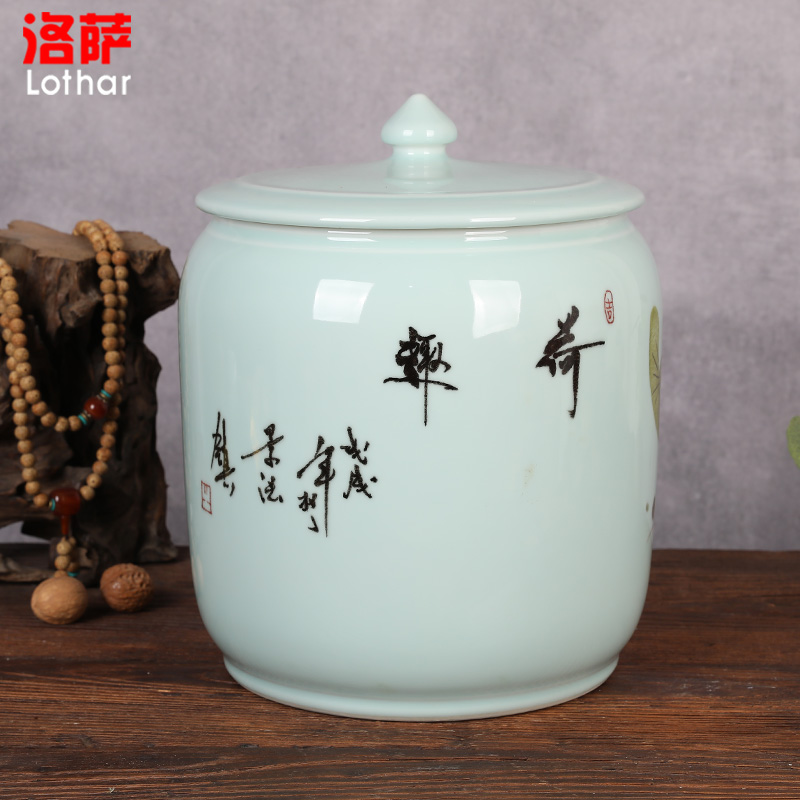 Ceramic barrel with cover ricer box 15/25 jin tea rice flour cylinder box seal tea cylinder cylinder grains storage