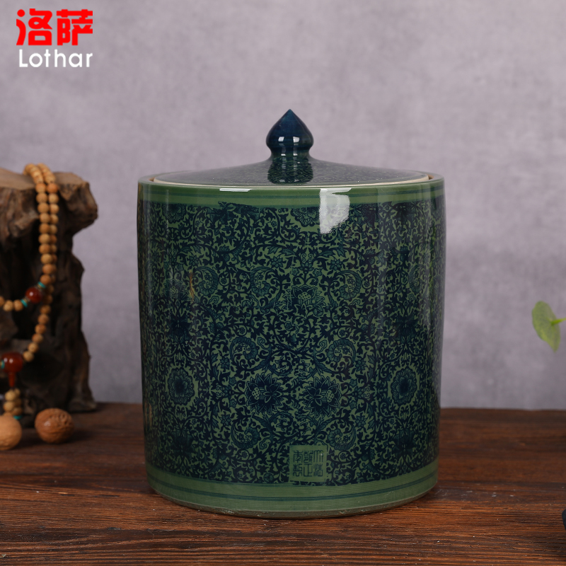 Jingdezhen ceramic barrel storage box tea meter box of oil cylinder ricer box kg30 20 jins 50 kg sealed with cover tank