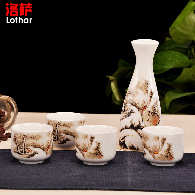 Jingdezhen ceramic wine liquor small yellow glass wine bottle suit home warm hip little gift