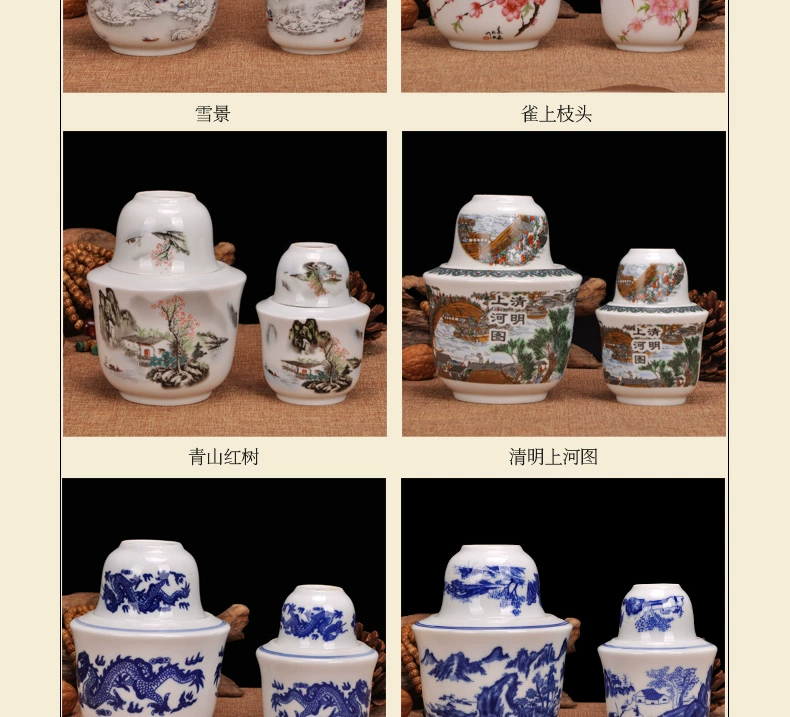 Loạt các Jingdezhen gốm bộ rượu vang thủy tinh màu xanh và trắng sứ nóng rượu vang nồi thủy tinh rượu vang vàng ấm rượu nồi hai hai năm hai