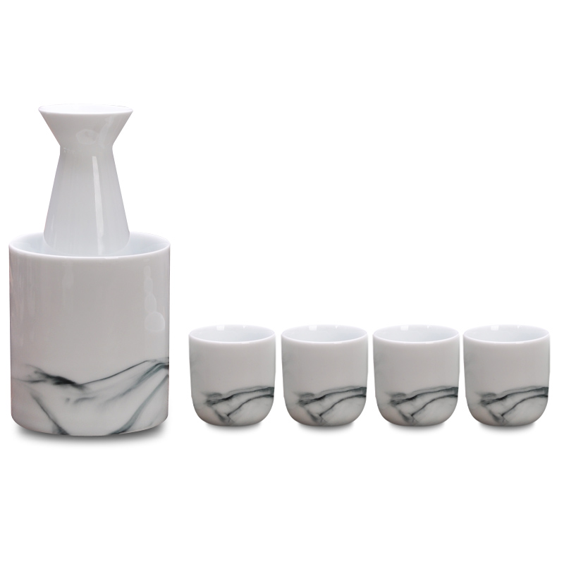 Jingdezhen ceramic hand - made Japanese hot temperature wine pot clear wine set 6 piece warm wine hip suit can "bringing gift boxes