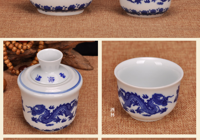 Loạt các Jingdezhen gốm bộ rượu vang thủy tinh màu xanh và trắng sứ nóng rượu vang nồi thủy tinh rượu vang vàng ấm rượu nồi hai hai năm hai