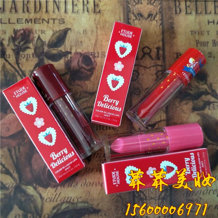 Rút tủ và chặt tay giá Hàn Quốc Eti House Aili House Strawberry Lip Glaze Lasting Waterproof Moisturising Lip Gloss Lip Gloss - Son bóng / Liquid Rouge