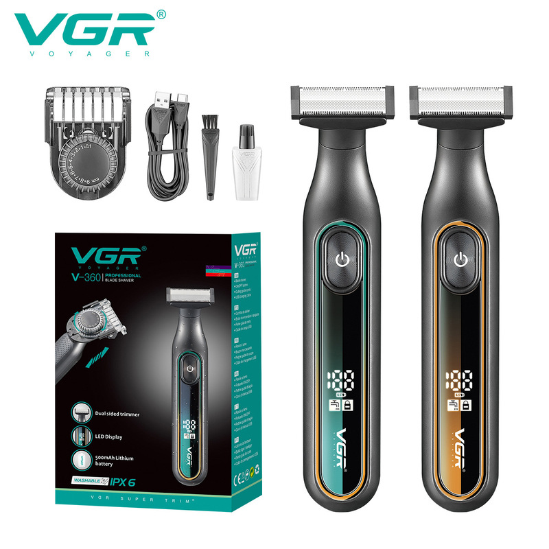 Vgr360 New Digital Display Electric Shaver Old-Fashioned 6-Level Waterproof Rechargeable Men's T-Shaped Shaver Manual Shaving