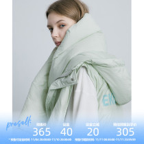 EKCOOKIES original designer niche advanced sense mint green drawstring hooded cotton coat vest with scarf
