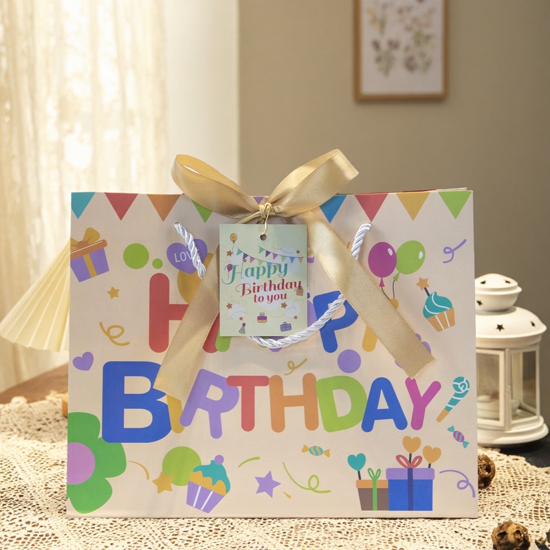 Birthday Gift Bag, Handbag, Souvenir, Snacks, High-End Gift Bag with Ribbon, Paper Bag, Packaging Bag, Gift Bag
