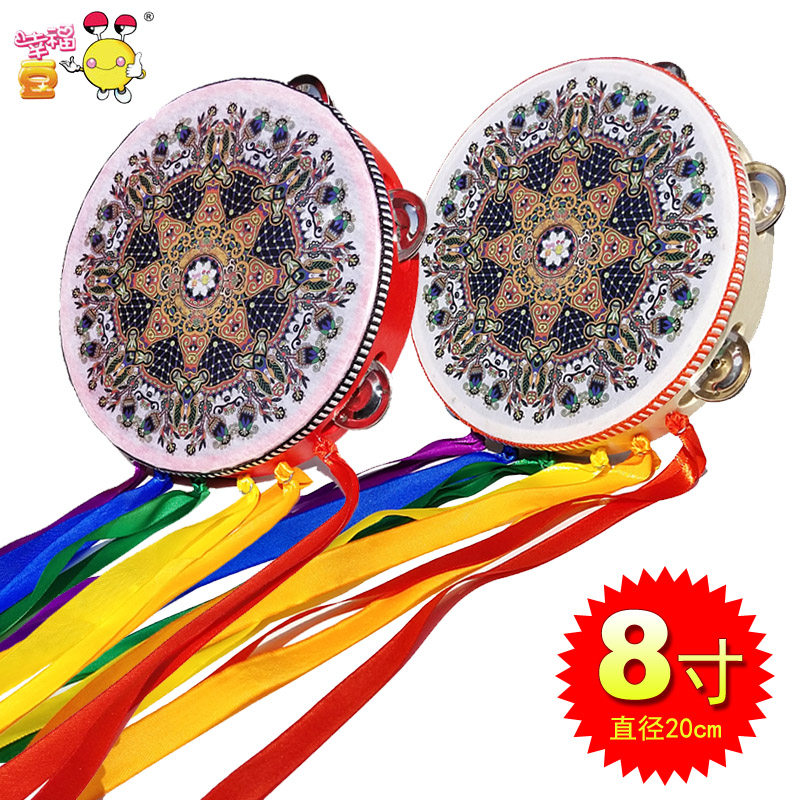 Ethnic dance ribbon tambourine tambourine Chinese element program props square dance features rattle