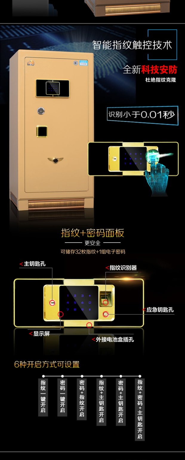 Tiger lớn an toàn 1,8 m 3c chứng nhận nhà văn phòng tường vô hình chống trộm cửa đơn an toàn điện tử