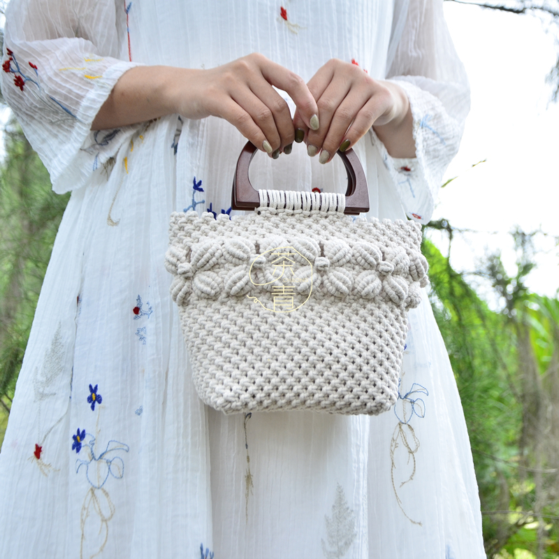 Tea Qingyuan creative design Sen department hand woven bag diy material bag finished gardenia