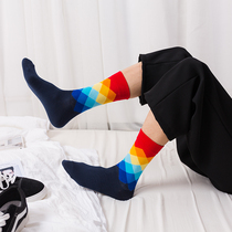 Can not say the middle tube socks mens tide pure cotton high tube European and American British style color diamond lattice socks personality stockings