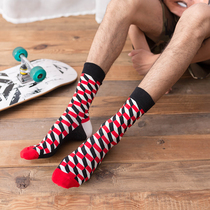 Socks Mens and womens spring couple socks Pure cotton tube socks Color check personality tide socks European and American street skateboarding stockings