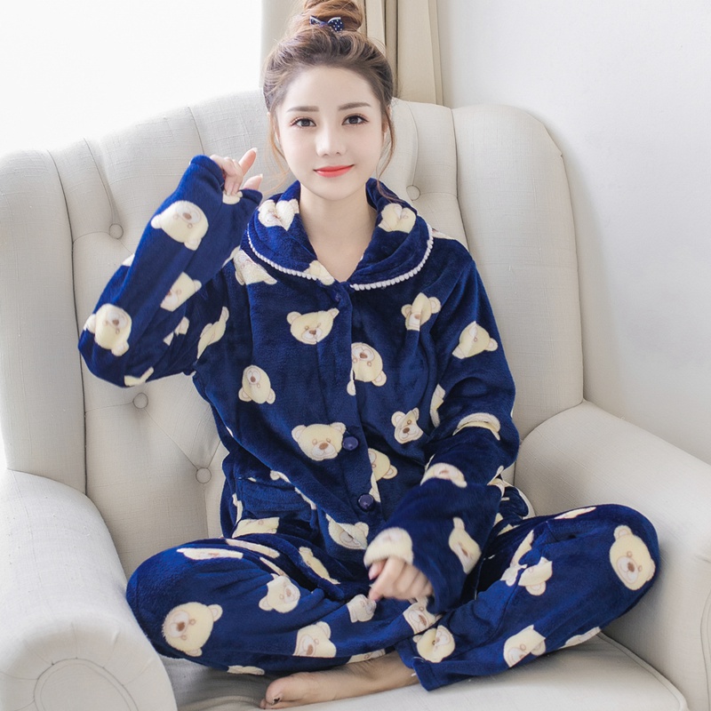 Bộ đồ ngủ nhung mùa đông và san hô hình ảnh đồ bộ kiểu