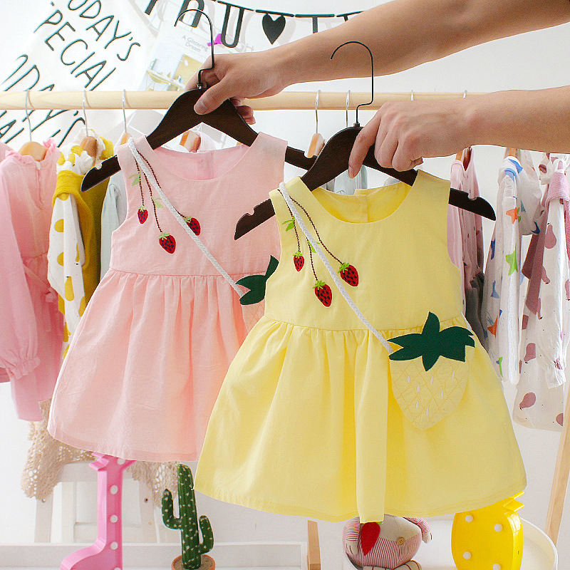 Delivery bag Sleeveless Baby Skirt Summer Breathable Baby Girl Little Girl Fruit Skirt Pure strawberry Ocean Princess Dress