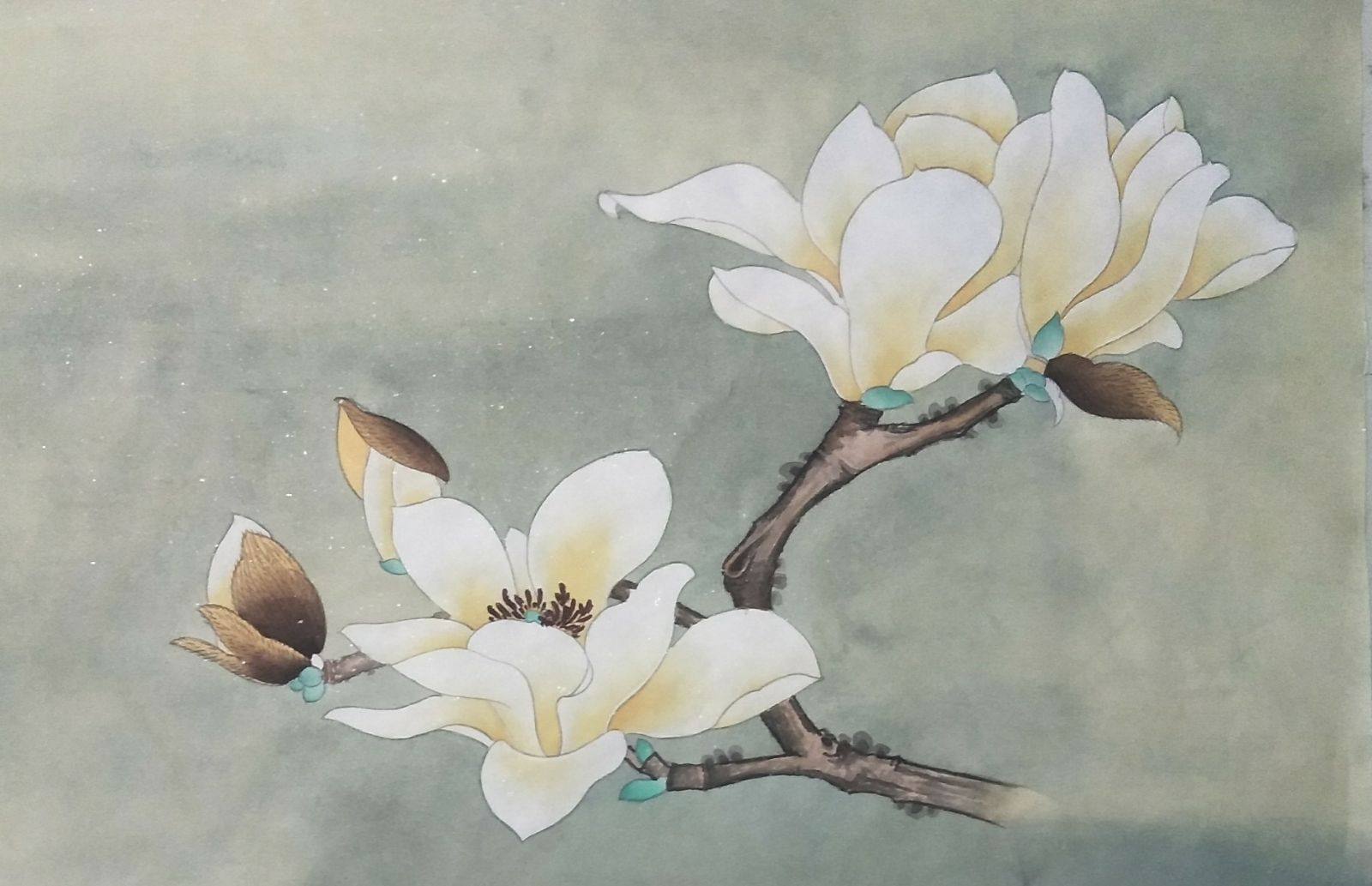 Pure hand hook rice paper Chinese painting Gongbi painting background sketch Magnolia white sketch can be directly colored to take any three