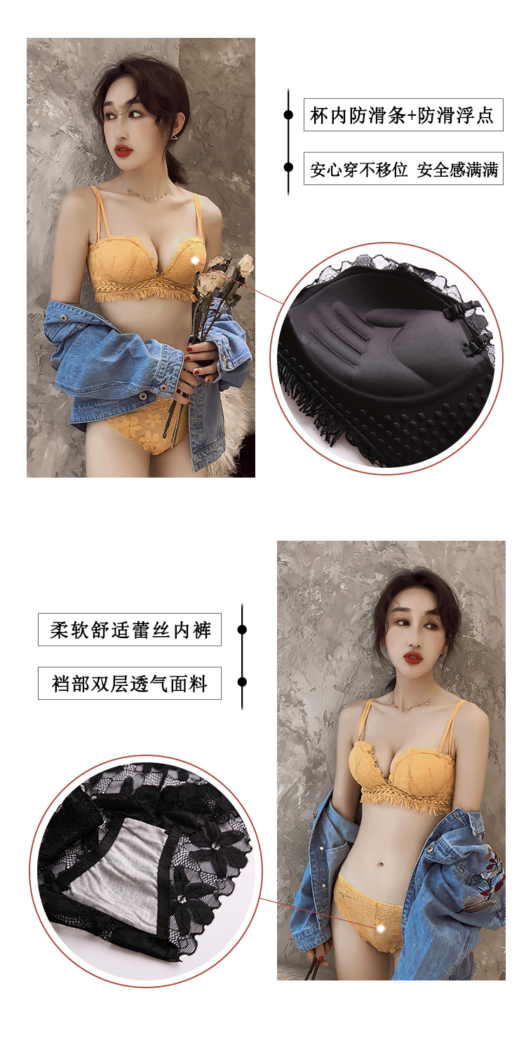 He Yun Ge dày lên ngực áo lót ren đặt mà không có vòng ngực thép thoải mái ngực nhỏ tập hợp trên các hỗ trợ áo ngực màu đỏ - Bộ đồ lót đồ lót đẹp