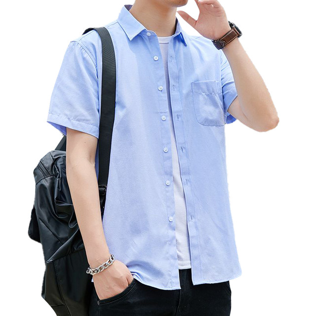 Summer Oxford spinning men's short-sleeved shirt's 2023 new trendy slim-fit Korean style half-sleeved shirt casual top