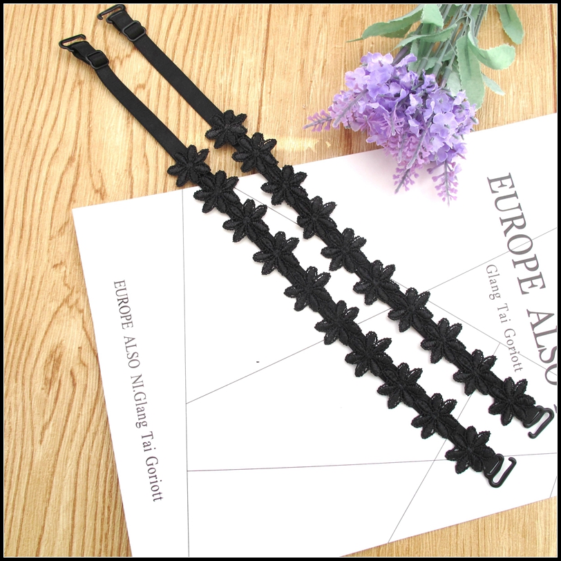 Đen lớn ren dây đeo vai trượt quây điều chỉnh đồ lót căng vai nửa căng ống hàng đầu ao lot
