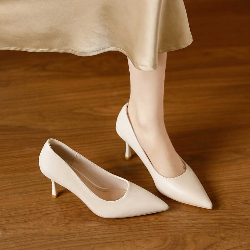 Off-White High Heels for Women, Stiletto Heel, Spring 2026, Small Heel, Comfortable, Pointed Toe, French Style, Suitable for Dresses
