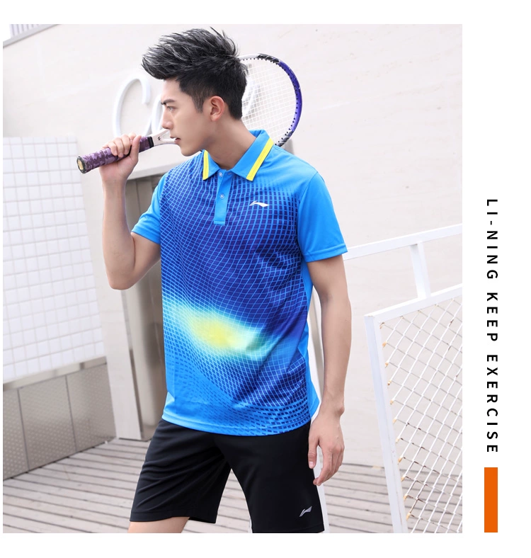 Li Ning Áo thun tay ngắn Slim Áo sơ mi nam POLO thoáng khí Kích thước lớn cho nam Thể thao mùa hè Cuộc sống Lapel Top - Áo polo thể thao mẫu áo polo