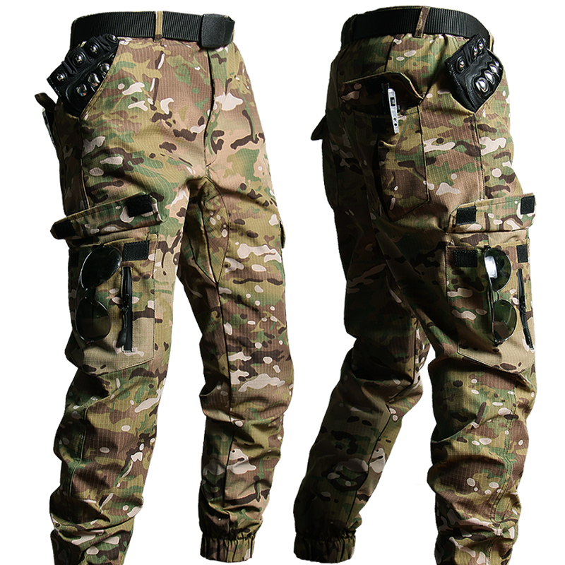 Cp Camouflage Tactical Pants for Men, Long Assault Pants, Wear-Resistant, Military Style, Tapered Leg, Multi-Pocket, Physical Training Pants