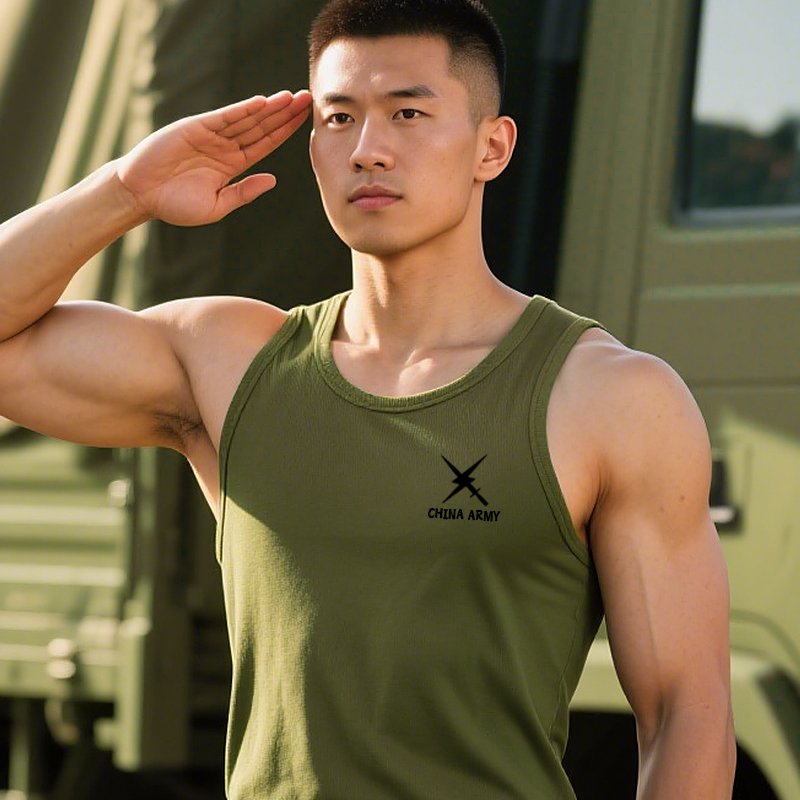 Outdoor Tactical Military Fan Sweat Vest, Army Green Fitness Sleeveless T-Shirt, Summer Men's Thin Base Layer Shirt, American Style