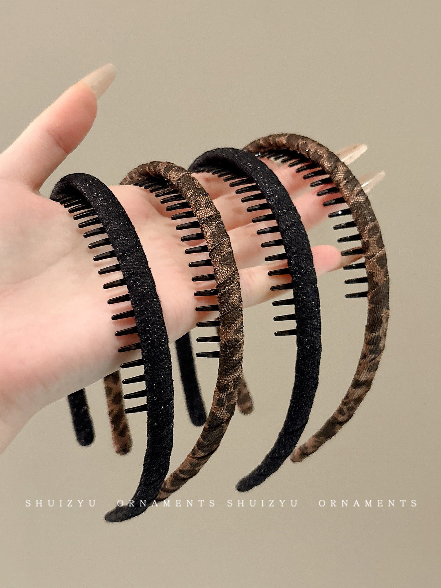 High Cranial Top Black Headband for Women 2025 New Style Headband for Washing Face, Leopard Print with Teeth, Non-Slip Hair Clip Hair Accessory