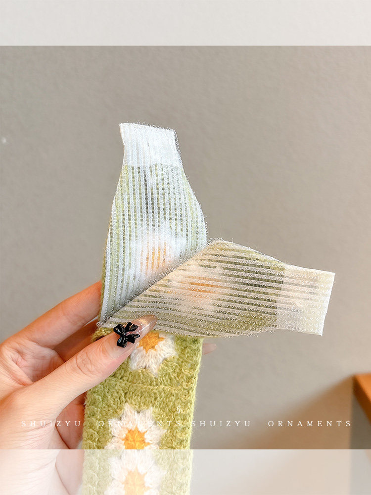 French-Style Floral Knitted Velcro Headband for Women 2025 New Model Bangs and Stray Hair Organizer Magic Hairband Hairpin Headwear