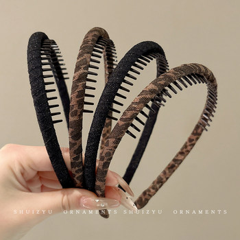 High Cranial Top Black Headband for Women 2025 New Style Headband for Washing Face, Leopard Print with Teeth, Non-Slip Hair Clip Hair Accessory