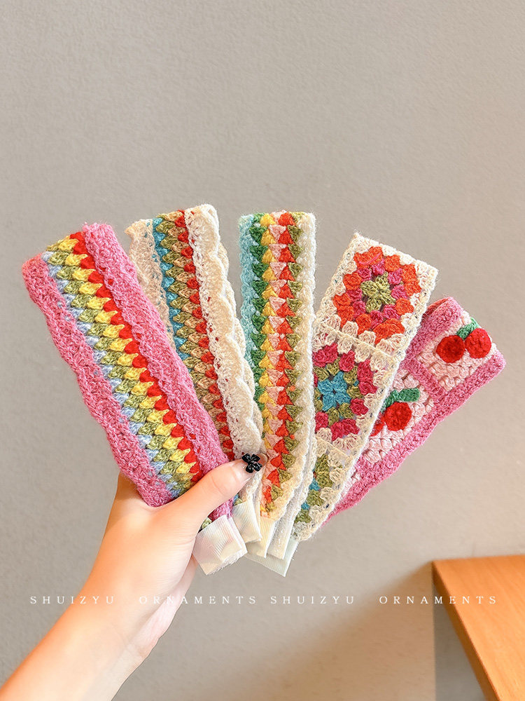 French-Style Floral Knitted Velcro Headband for Women 2025 New Model Bangs and Stray Hair Organizer Magic Hairband Hairpin Headwear