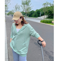 Muzi ideal fat mm large size sweater women loose casual V collar loose hooded Autumn New Coat 200kg