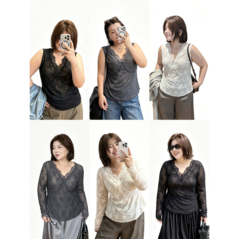 Muzi Ideal Plus Size Lace V-Neck Slimming Undershirt for Women, Waist-Cinching and Slim-Fitting Inner Layer Top 100kg Muzi Ideal Plus Size Lace V-Neck Slimming Undershirt for Women, Waist-Cinching and Slim-Fitting Inner Layer Top 100kg
