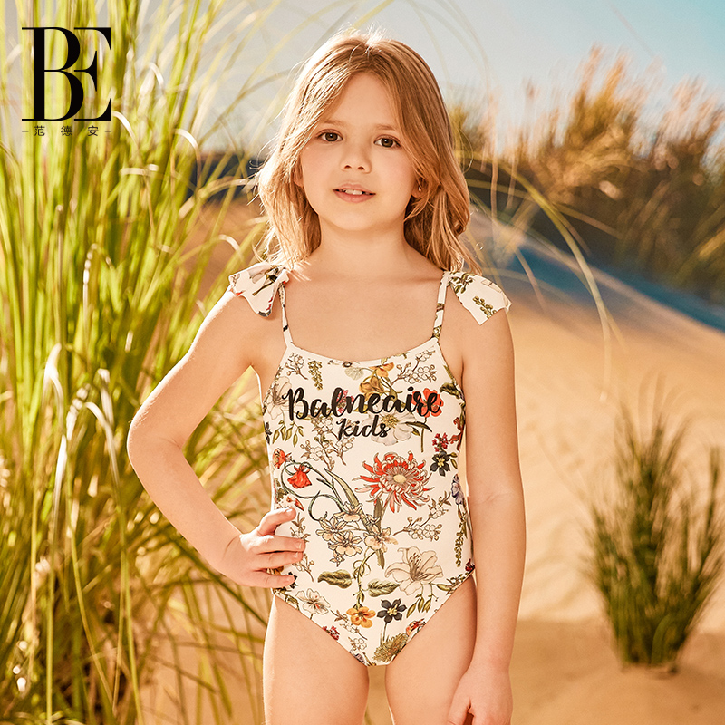 BE van der An children's triangular one-piece swimsuit sunscreen protects the skin harnesses the lace print is not easy to fade