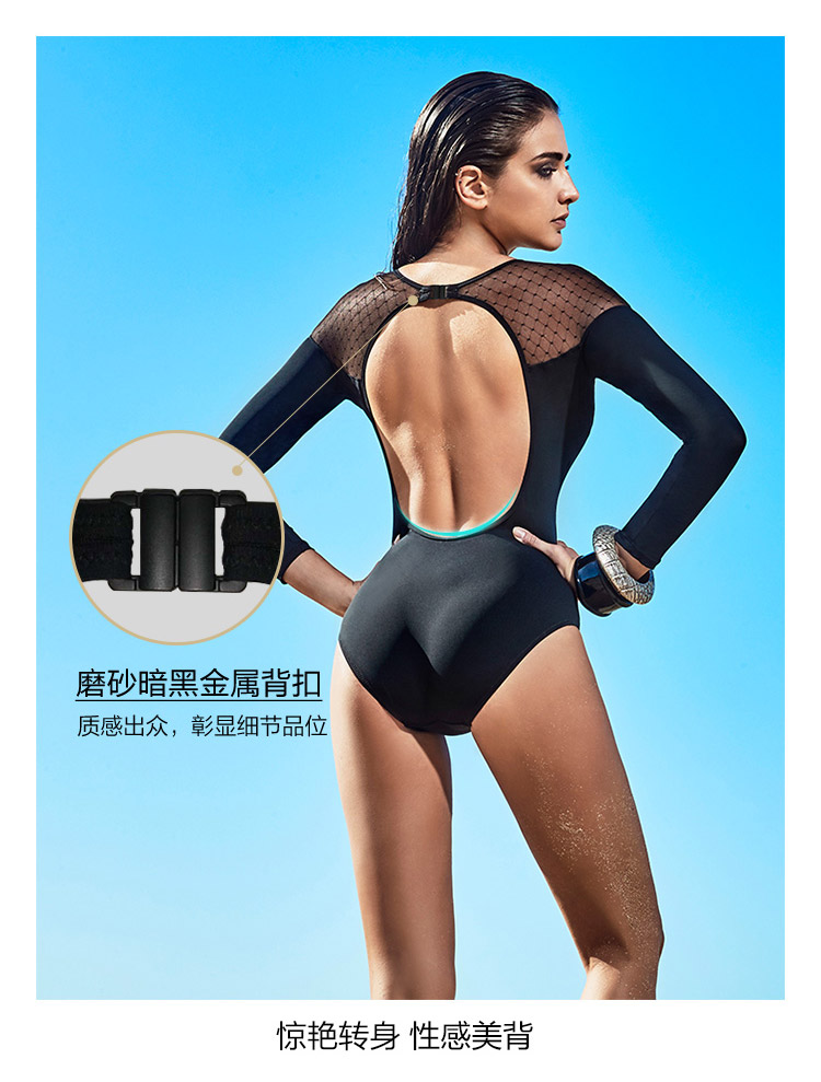 Van Dean áo tắm một mảnh nữ dài tay chống nắng chống clo che bụng lưng ren khâu áo tắm đi biển - Bộ đồ bơi One Piece đồ bơi một mảnh