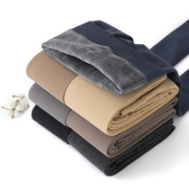Vertical striped milk brown thickened leggings worn outside autumn and winter with feet threaded gray velvet pantyhose thin stepping feet