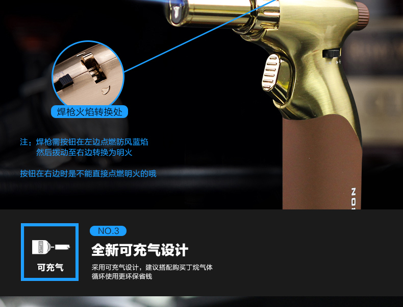 Windproof xì gà nhẹ cá tính nhiệt độ cao hàn lớn mỏ hàn phun súng ngoài trời thịt nướng cầm tay thẳng tuôn lửa bật lửa bic