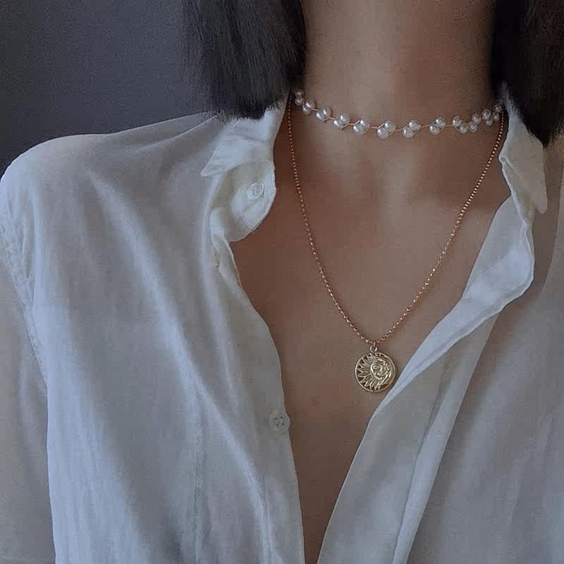Manual double neck necklace 3mm natural white rice pearl quality spring and summer neck not in single choker necklace