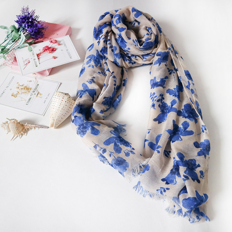 Original List Foreign Trade Retro Wind Light Card Its Blue Petal Cape Girl Scarf Spring Autumn Winter 100 Lap Soft And Comfortable Warm