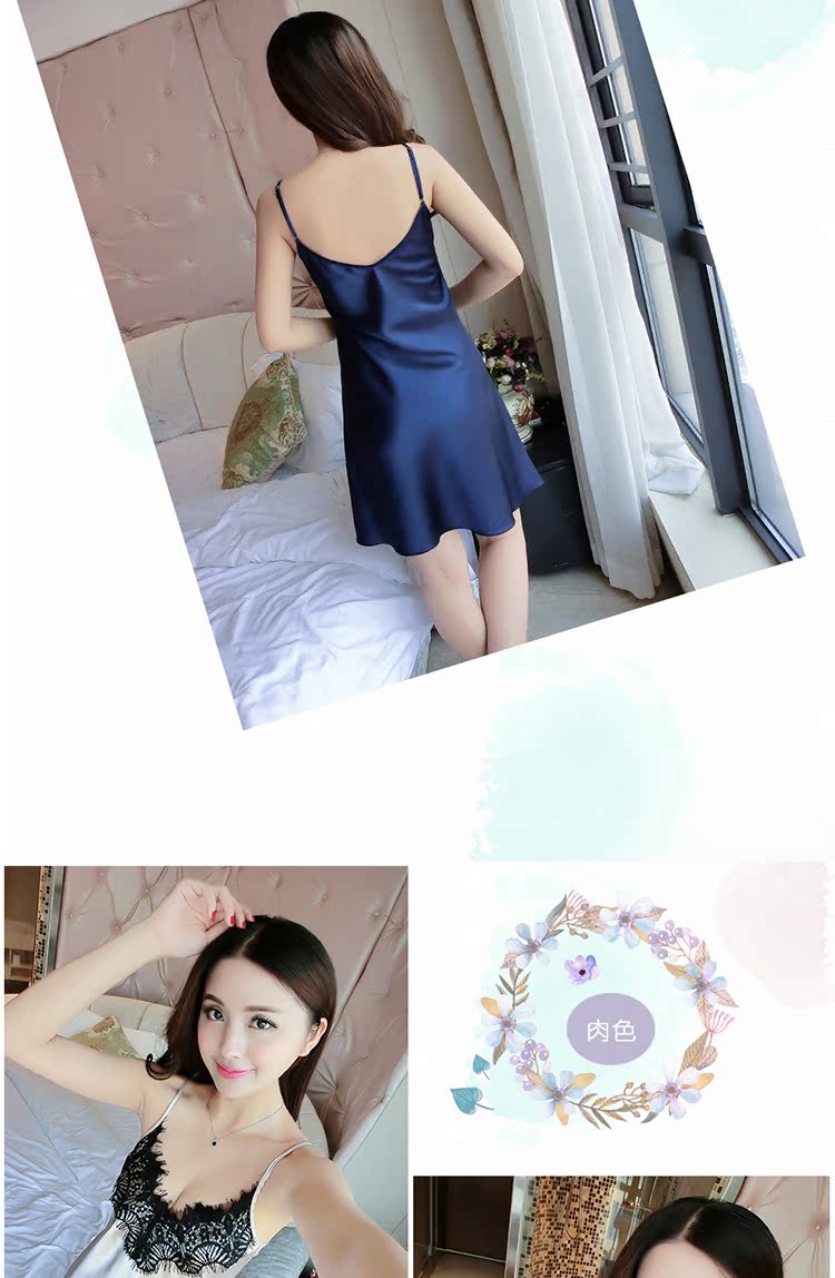 Áo ngủ nữ mùa xuân và mùa hè gợi cảm lụa sling đồ ngủ nụ lụa mùa thu và mùa đông tươi và đáng yêu dịch vụ nhà không tay đầm nữ de thương