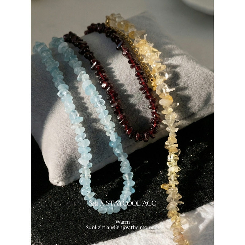 Brazilian Natural Crystal Aquamarine Garnet Necklace Women's Clavicle Chain Ethnic Style Bohemian Style