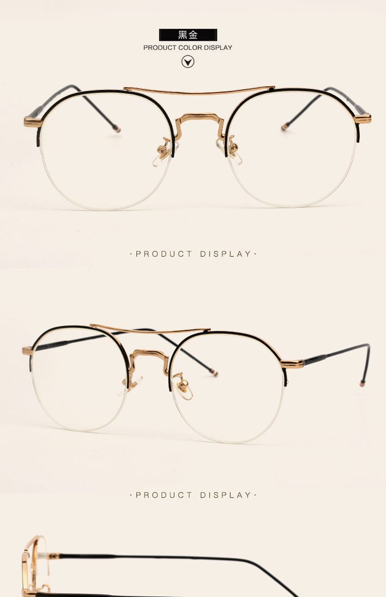 Kính retro gọng kính phiên bản Hàn Quốc của gương phẳng nữ sao mẫu nửa khung kính nam siêu nhẹ mặt tròn kính thủy tinh mắt kính nữ