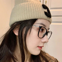 Small fragrance Grandma Net Red 3408 Black Box Spectacle Sheep Leather Chain Woman with Near-lens Anti-Blue Light Radiant Round Face